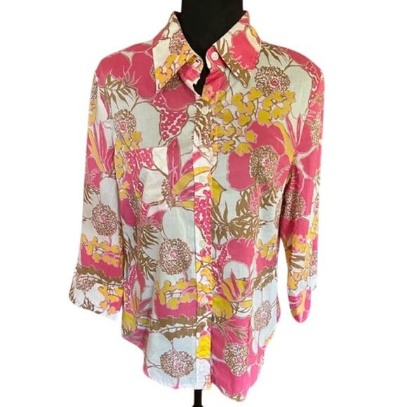 Express Design Studio Floral Button-Up Shirt Women’s Large - Picture 2 of 6